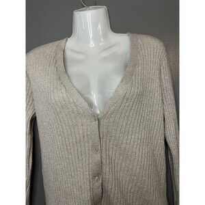A New Day Sweater Womens Large Beige Metallic Ribbed Button Front Cardigan